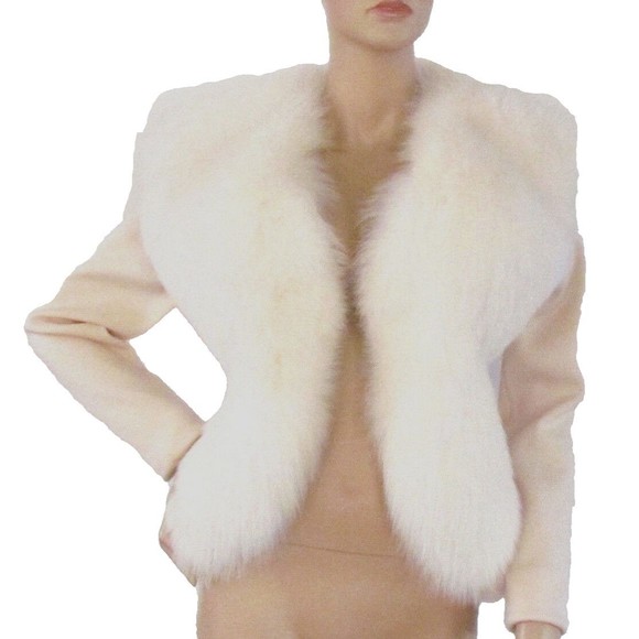 Women's Fur Fox Sweater Jacket Designer Wool Ivory Long Sleeves Sweater Med - Picture 6 of 6